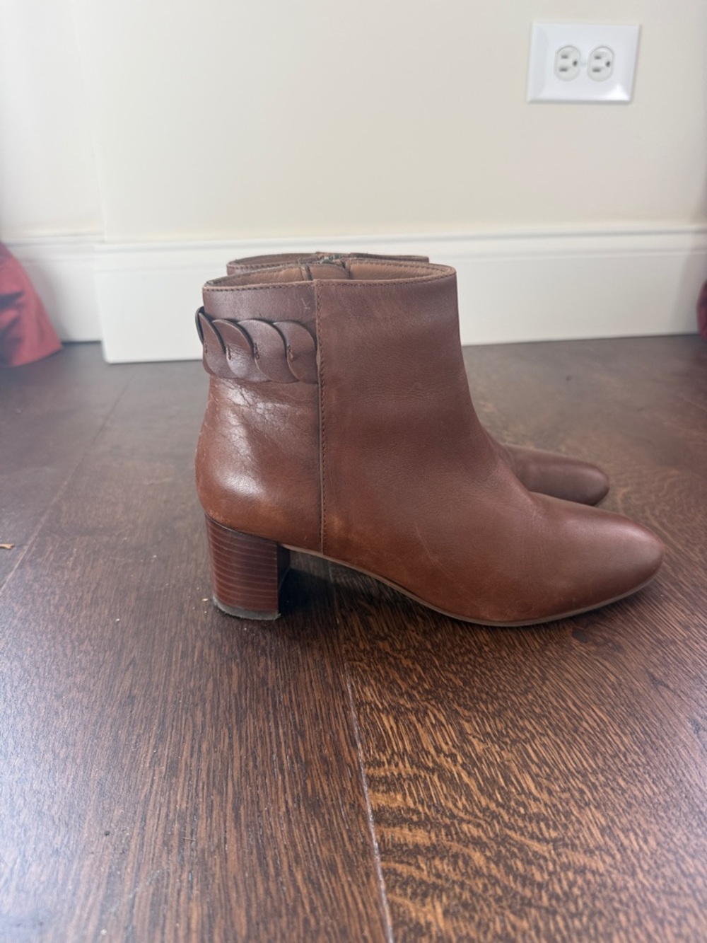 Aquatalia Brown Leather Ankle Booties with Braided Collar